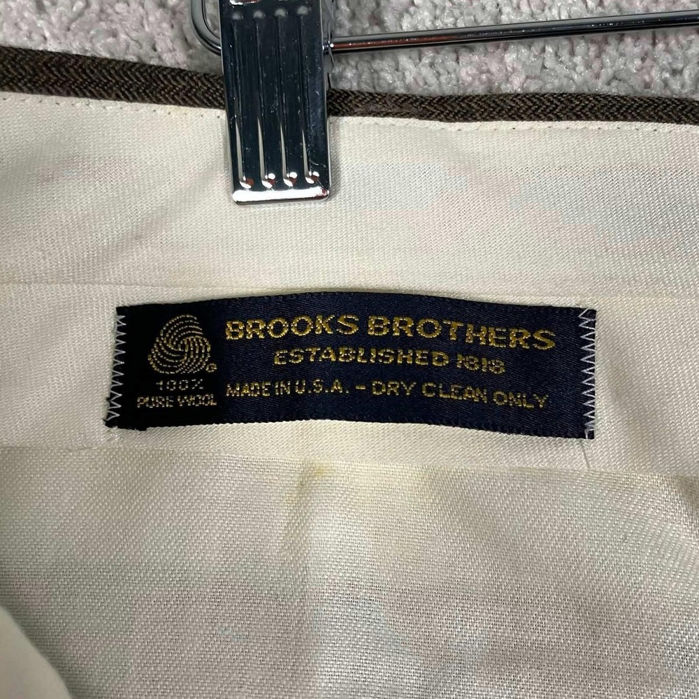 Vintage Brooks Brothers Dress Pants Mens 36x32 Brown Wool Pleated Windowpane USA - Picture 7 of 16